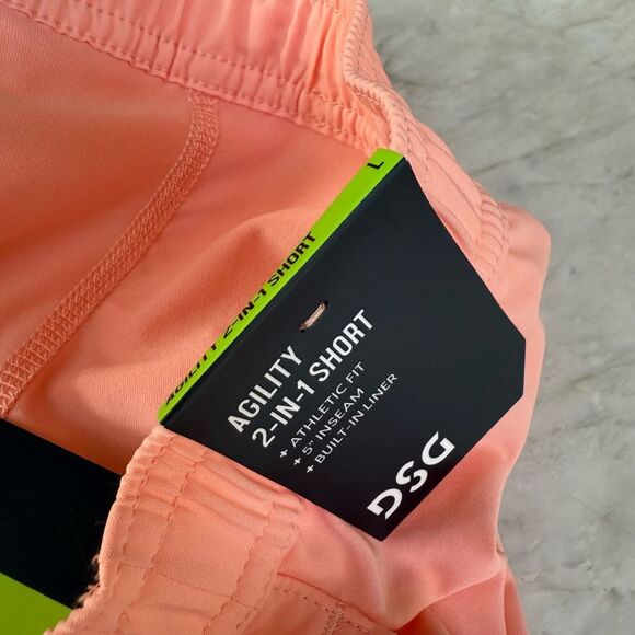 DSG Men's 2-in-1 Agility Shorts in pink ray size L NWT - Picture 4 of 8